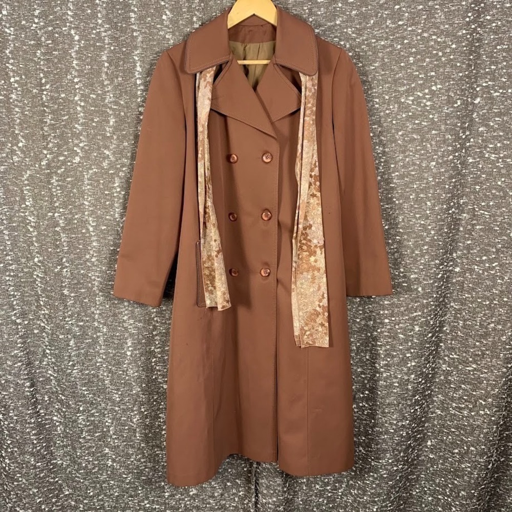 Vintage Forecaster of Boston Rosy Brown Trench Coat Double Breasted Womens 13/14